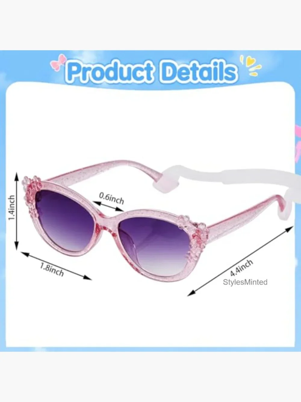 Girls Sunglasses with Strap Multishaped Beach Toddler 3-10